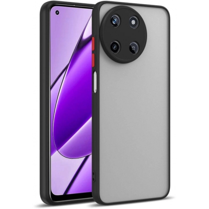 Realme 11 4G Kılıf Kamera Korumalı Arkası Şeffaf Mat Silikon Kapak - Siyah