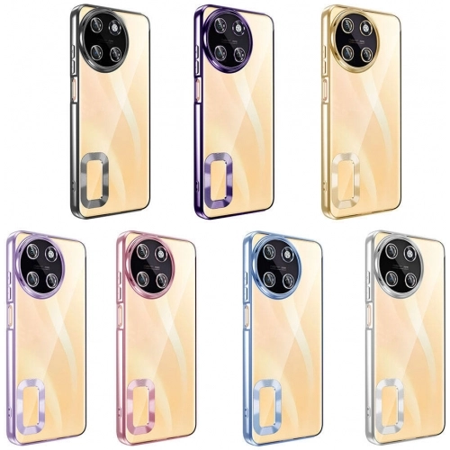 Realme 11 4G Kılıf Kamera Lens Korumalı Şeffaf Renkli Logo Gösteren Parlak Kapak - Lila