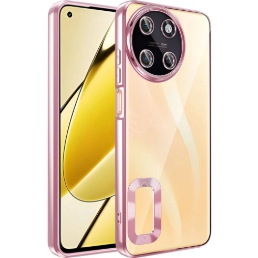 Realme 11 4G Kılıf Kamera Lens Korumalı Şeffaf Renkli Logo Gösteren Parlak Kapak - Rose Gold