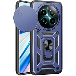 Realme 12 Plus Kılıf Zırhlı Standlı Silikon Sürgülü Kamera Korumalı Tank Kapak - Mavi
