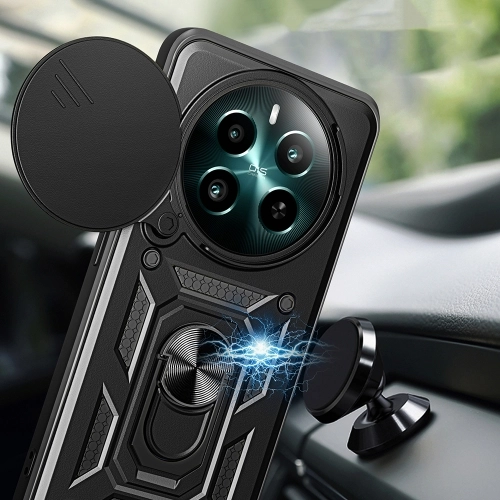 Realme 12 Plus Kılıf Zırhlı Standlı Silikon Sürgülü Kamera Korumalı Tank Kapak - Mavi