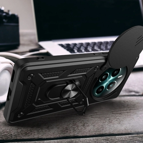 Realme 12 Plus Kılıf Zırhlı Standlı Silikon Sürgülü Kamera Korumalı Tank Kapak - Mavi