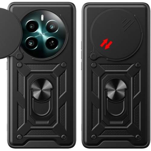 Realme 12 Plus Kılıf Zırhlı Standlı Silikon Sürgülü Kamera Korumalı Tank Kapak - Mavi