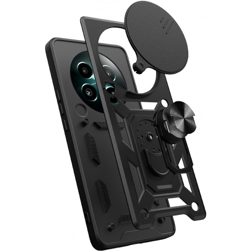 Realme 12 Plus Kılıf Zırhlı Standlı Silikon Sürgülü Kamera Korumalı Tank Kapak - Siyah