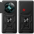 Realme 12 Plus Kılıf Zırhlı Standlı Silikon Sürgülü Kamera Korumalı Tank Kapak - Siyah