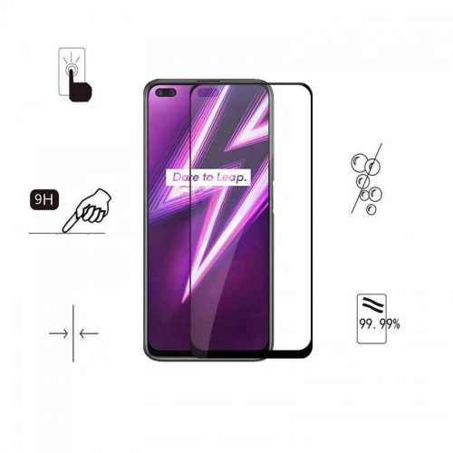 Realme 6 Pro Kırılmaz Cam Tam Kapatan Kenarları Kırılmaya Dayanıklı Cam Ekran Koruyucu - Siyah
