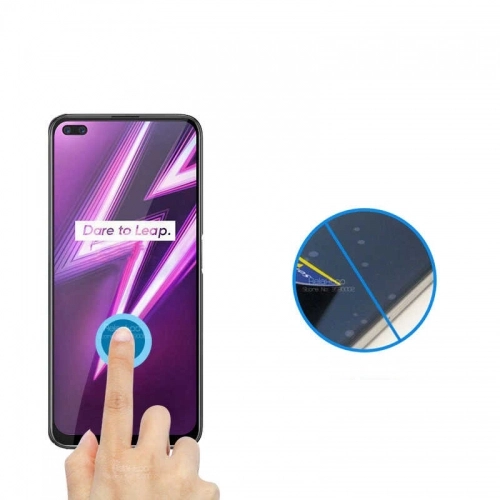 Realme 6 Pro Kırılmaz Cam Tam Kapatan Kenarları Kırılmaya Dayanıklı Cam Ekran Koruyucu - Siyah