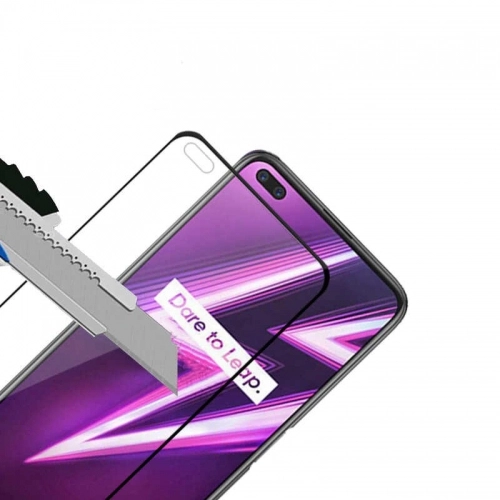 Realme 6 Pro Kırılmaz Cam Tam Kapatan Kenarları Kırılmaya Dayanıklı Cam Ekran Koruyucu - Siyah