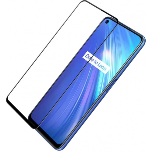 Realme 6 Kırılmaz Cam Tam Kapatan Kenarları Kırılmaya Dayanıklı Cam Ekran Koruyucu - Siyah