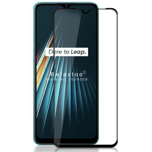 Realme 6i Kırılmaz Cam Tam Kapatan Kenarları Kırılmaya Dayanıklı Cam Ekran Koruyucu - Siyah