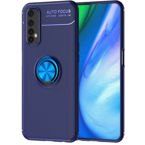 Realme 7 Kılıf Renkli Silikon Yüzüklü Standlı Auto Focus Ravel Kapak - Mavi