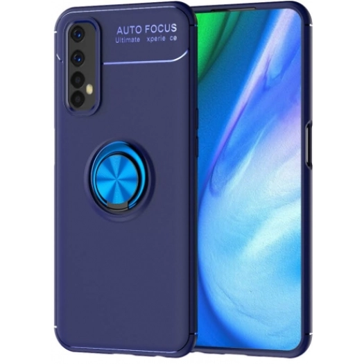 Realme 7 Kılıf Renkli Silikon Yüzüklü Standlı Auto Focus Ravel Kapak - Mavi