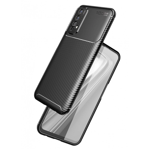 Realme 7 Kılıf Silikon Parmak İzi Bırakmayan Karbon Soft Negro Kapak - Siyah