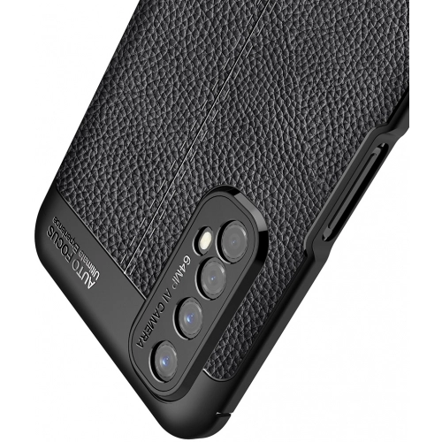 Realme 7 Kılıf Deri Görünümlü Lüks Parmak İzi Bırakmaz Niss Silikon Kapak - Siyah