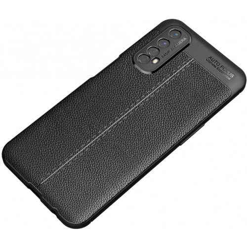 Realme 7 Kılıf Deri Görünümlü Lüks Parmak İzi Bırakmaz Niss Silikon Kapak - Siyah