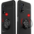 Realme 7 Pro Kılıf Renkli Silikon Yüzüklü Standlı Auto Focus Ravel Kapak - Kırmızı - Siyah