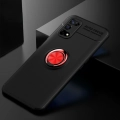 Realme 7 Pro Kılıf Renkli Silikon Yüzüklü Standlı Auto Focus Ravel Kapak - Kırmızı - Siyah