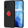 Realme 7 Pro Kılıf Renkli Silikon Yüzüklü Standlı Auto Focus Ravel Kapak - Kırmızı - Siyah
