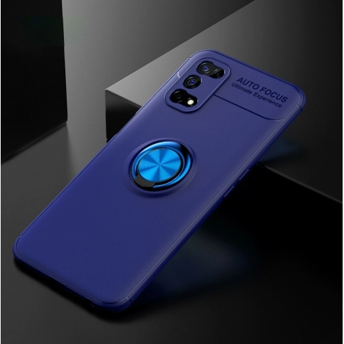Realme 7 Pro Kılıf Renkli Silikon Yüzüklü Standlı Auto Focus Ravel Kapak - Mavi