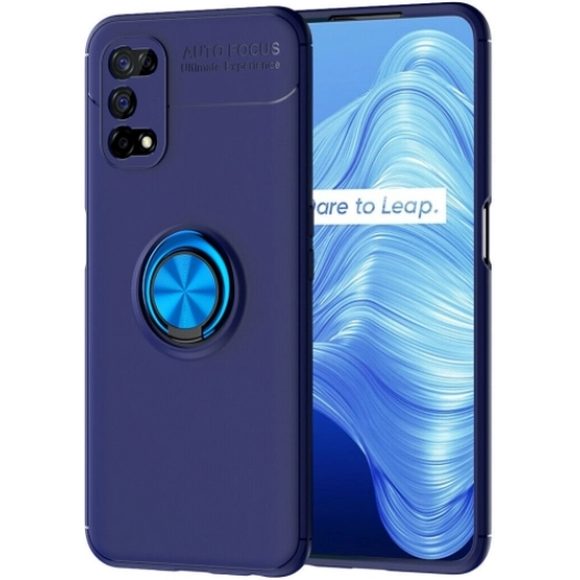 Realme 7 Pro Kılıf Renkli Silikon Yüzüklü Standlı Auto Focus Ravel Kapak - Mavi
