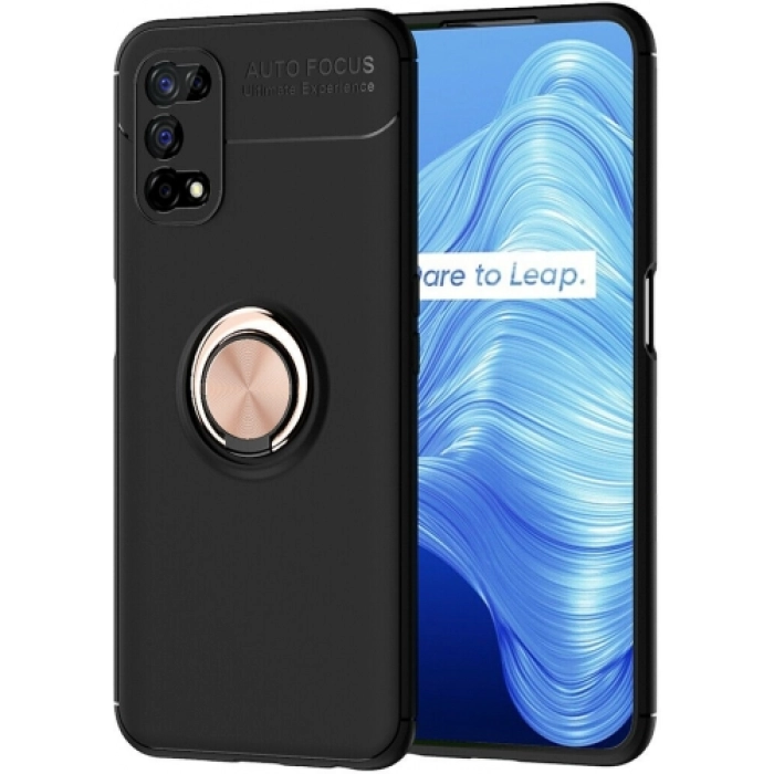 Realme 7 Pro Kılıf Renkli Silikon Yüzüklü Standlı Auto Focus Ravel Kapak - Rose Gold