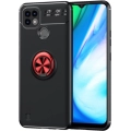 Realme C21 Kılıf Renkli Silikon Yüzüklü Standlı Auto Focus Ravel Kapak - Kırmızı - Siyah