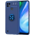 Realme C21 Kılıf Renkli Silikon Yüzüklü Standlı Auto Focus Ravel Kapak - Mavi