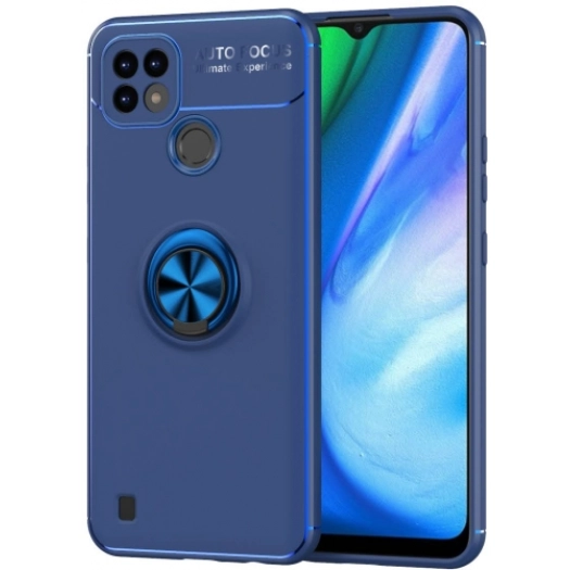 Realme C21 Kılıf Renkli Silikon Yüzüklü Standlı Auto Focus Ravel Kapak - Mavi