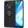 Realme C21 Kılıf Renkli Silikon Yüzüklü Standlı Auto Focus Ravel Kapak - Siyah