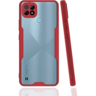 Realme C21 Kılıf Renkli Silikon Kamera Lens Korumalı Şeffaf Parfe Kapak - Kırmızı
