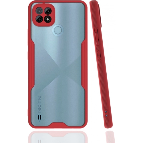 Realme C21 Kılıf Renkli Silikon Kamera Lens Korumalı Şeffaf Parfe Kapak - Kırmızı