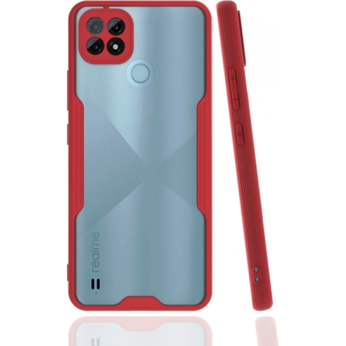 Realme C21 Kılıf Renkli Silikon Kamera Lens Korumalı Şeffaf Parfe Kapak - Kırmızı