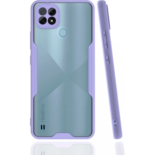 Realme C21 Kılıf Renkli Silikon Kamera Lens Korumalı Şeffaf Parfe Kapak - Lila