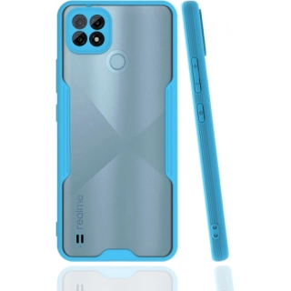 Realme C21 Kılıf Renkli Silikon Kamera Lens Korumalı Şeffaf Parfe Kapak - Mavi