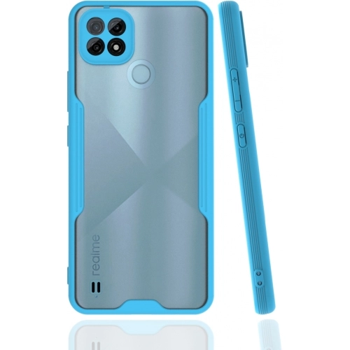 Realme C21 Kılıf Renkli Silikon Kamera Lens Korumalı Şeffaf Parfe Kapak - Mavi