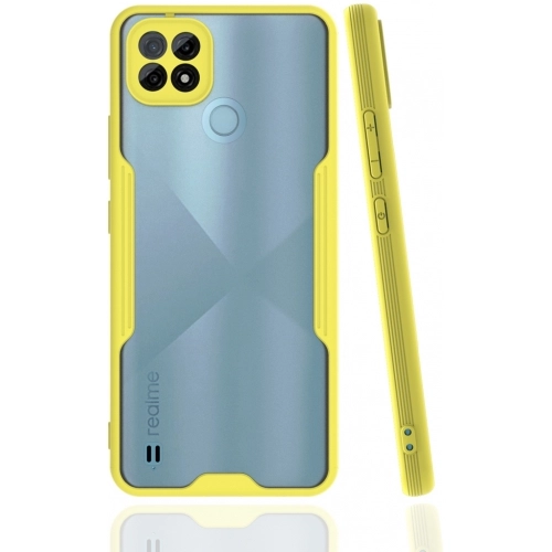 Realme C21 Kılıf Renkli Silikon Kamera Lens Korumalı Şeffaf Parfe Kapak - Sarı