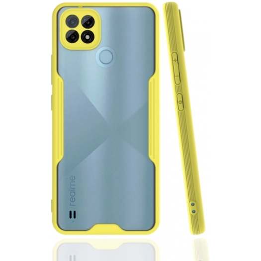 Realme C21 Kılıf Renkli Silikon Kamera Lens Korumalı Şeffaf Parfe Kapak - Sarı