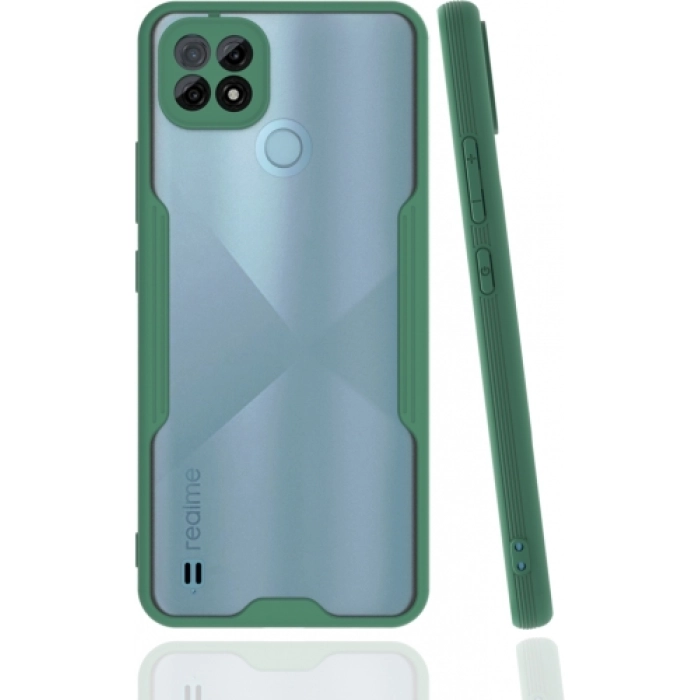 Realme C21 Kılıf Renkli Silikon Kamera Lens Korumalı Şeffaf Parfe Kapak - Yeşil