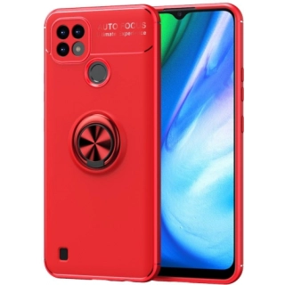 Realme C25 Kılıf Renkli Silikon Yüzüklü Standlı Auto Focus Ravel Kapak - Kırmızı