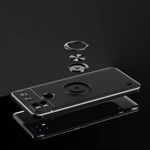 Realme C25 Kılıf Renkli Silikon Yüzüklü Standlı Auto Focus Ravel Kapak - Kırmızı - Siyah