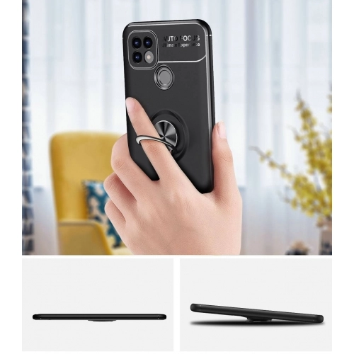 Realme C25 Kılıf Renkli Silikon Yüzüklü Standlı Auto Focus Ravel Kapak - Mavi - Siyah