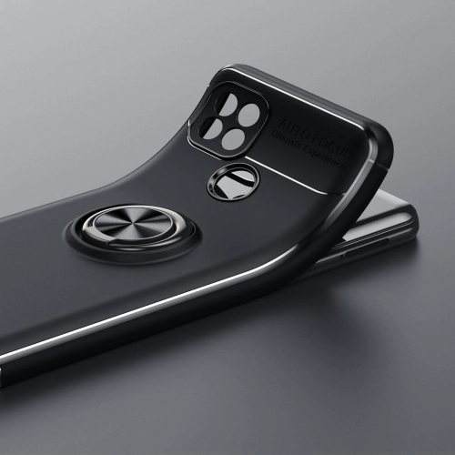 Realme C25 Kılıf Renkli Silikon Yüzüklü Standlı Auto Focus Ravel Kapak - Mavi - Siyah