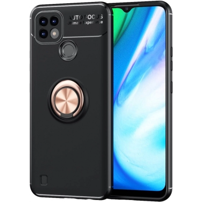 Realme C25 Kılıf Renkli Silikon Yüzüklü Standlı Auto Focus Ravel Kapak - Rose Gold