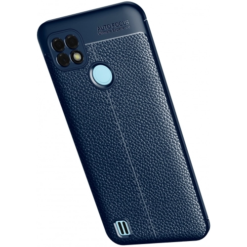 Realme C25 Kılıf Deri Görünümlü Lüks Parmak İzi Bırakmaz Niss Silikon Kapak - Lacivert