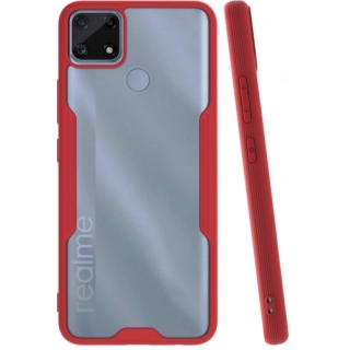 Realme C25 Kılıf Renkli Silikon Kamera Lens Korumalı Şeffaf Parfe Kapak - Kırmızı