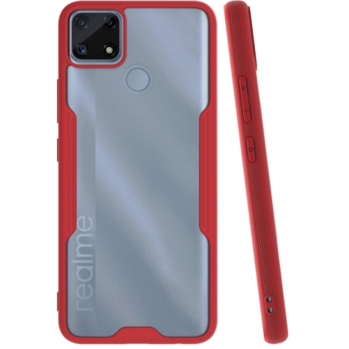 Realme C25 Kılıf Renkli Silikon Kamera Lens Korumalı Şeffaf Parfe Kapak - Kırmızı