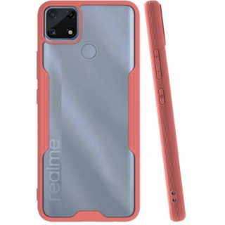 Realme C25 Kılıf Renkli Silikon Kamera Lens Korumalı Şeffaf Parfe Kapak - Pembe