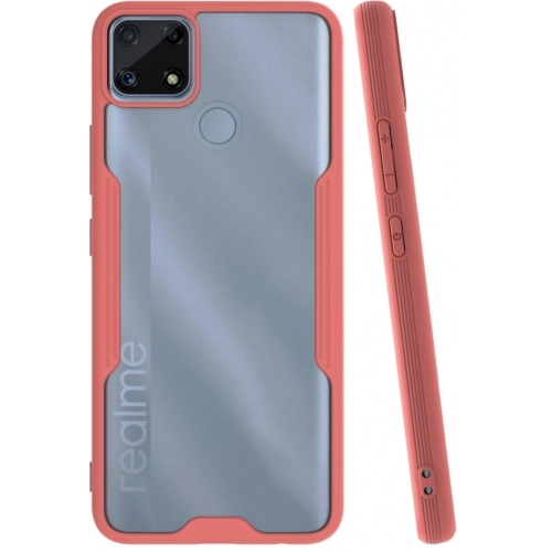 Realme C25 Kılıf Renkli Silikon Kamera Lens Korumalı Şeffaf Parfe Kapak - Pembe