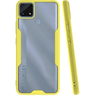 Realme C25 Kılıf Renkli Silikon Kamera Lens Korumalı Şeffaf Parfe Kapak - Sarı