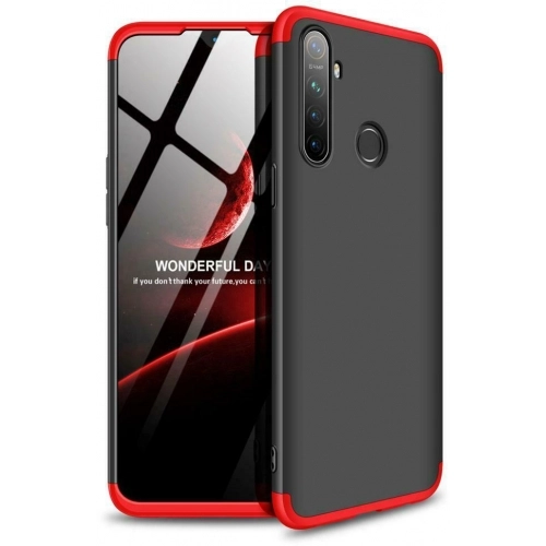 Realme C3 Kılıf 3 Parçalı 360 Tam Korumalı Rubber AYS Kapak  - Kırmızı - Siyah